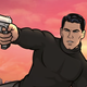 Sterling Archer gunning someone down while clutching his new cane.